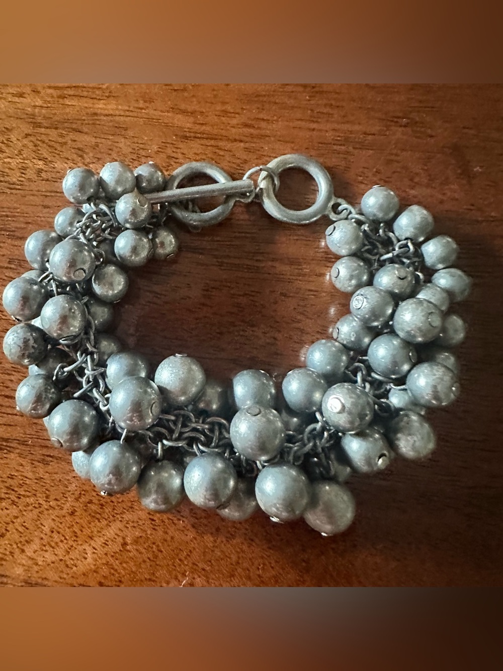 Premier Designs Distressed Silver tone Beaded Toggle Bracelet Adjustable